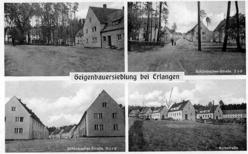 Ansichtskarte der „Geigenbauersiedlung“ in Bubenreuth aus dem Jahr 1951